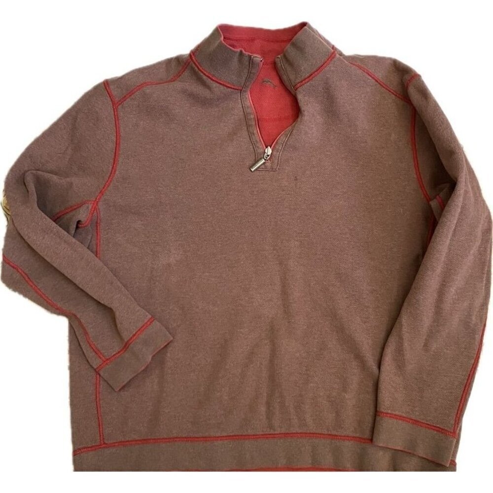 Tommy Bahama Reversible Quarter Zip Pullover Red Brown Size Medium As Is